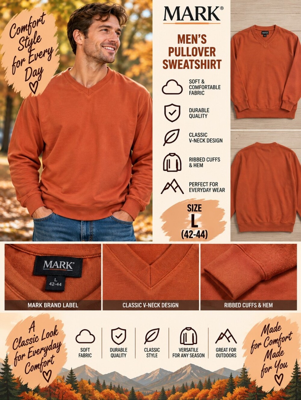 Mark Mens size large orange pullover sweatshirt #35
